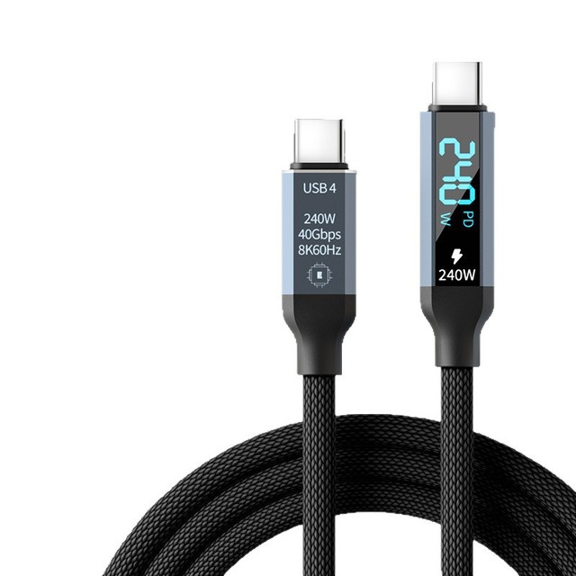 USB4 Type-C Digital Display Data Cable with Braided Jacket for 240W Fast Charging and 40Gbps 8K