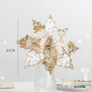 Fleur de Noël en flanelle à paillettes simulées de 8,27 pouces, or, rouge, pour décoration de sapin de Noël, fleurs décoratives DIY - Product Image 5