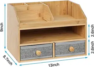 3-уровневый Регулируемый Настольный органайзер, бамбуковый органайзер для рабочего пространства с ящиками для хранения