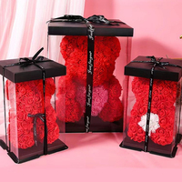 Nouveauté 2026 Ours en rose éternelle avec boîte cadeau Cadeau de la Saint-Valentin Ours en peluche en fleurs de rose PE fait à la main