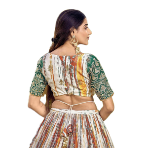 Cautivador blanco y verde impreso digital Chinon Lehenga Choli para Club Wear - Product Image 1