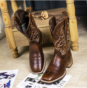 Bottes de cowboy en cuir <span class=keywords><strong>marron</strong></span> pour hommes, cousues Goodyear, de haute qualité, à bout carré, style western, nouvelle tendance - Product Image 6