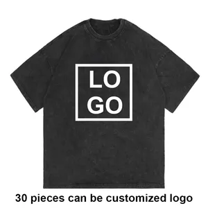 T-shirt Streetwear 230gsm T-shirt da uomo con lavaggio acido grafico stampato Vintage oversize in cotone pesante
