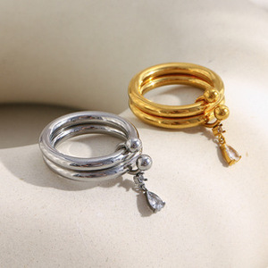 Anillo Colgante con Cadena y Lágrima de Circonita Cúbica, Chapado en Oro de 18K PVD, Hipoalergénico, de Acero Inoxidable, Anillo Decorativo para el Dedo - Product Image 6