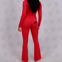 Ensemble de yoga ajusté personnalisé pour femmes, hauts en coton et élasthanne 250g, pantalon évasé, deux pièces, tenue de sport brodée pour la gym