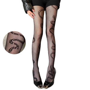 Noir Sexy Dentelle Bas Collants Résille Femme Goth Serpent Collants À Motifs Collants Hauts - Product Image 1