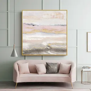 Square Shape 100% Handmade Modern Painting Customized Gold Pink Abstract Decoration Art On Canvas