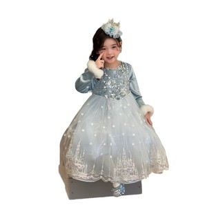 Abito da Principessa per Bambine, Nuovo Stile Primaverile, Vestito Lungo in Velluto Leggero a Due Pezzi con Motivi Cartoon, Abito Formale - Product Image 5