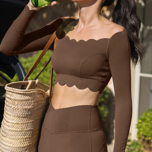 XW-BCX5045+LBK5045 Neues Modisches Hochelastisches Damen-Activewear-Set mit Wellenschnitt und Blumenmuster, bestehend aus Langarmshirt und Leggings für Fitness, Sport und Yoga - Product Image 2