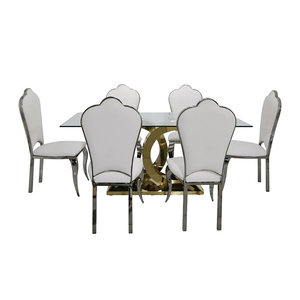 Muebles de sala de estar personalizados de lujo industrial, mesa de <span class=keywords><strong>comedor</strong></span>, juego de mesa de <span class=keywords><strong>comedor</strong></span> con tapa de cristal y patas de Metal dorado con acabado <span class=keywords><strong>cromado</strong></span> moderno - Product Image 2