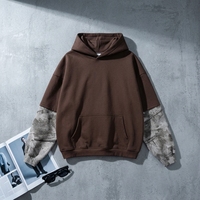 Sweat-shirt tendance homme automne, coupe oversize, doublure polaire, patchwork camouflage, deux pièces, style européen et américain, streetwear