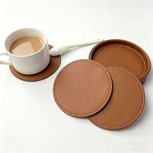 Personalized Round Leather Coasters | Waterproof Heat Resistant <b>Bar</b> <b>Mats</b> for Corporate Gifts - Product Image 2