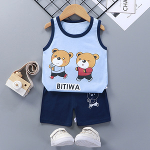 Ensemble de vêtements d'été en coton pour filles, nouveau style, shorts, vêtements pour bébé garçon, ensemble sans manches, vêtements pour enfants - Product Image 6