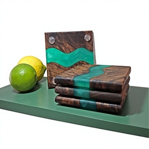 Black Walnut Wood Coaster Set Resin River Drink Coasters Rubber Pads Oil Finish for Home <b>Bar</b> Party - Product Image 1