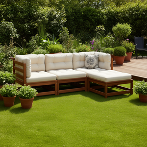 Ensemble de canapés de jardin modulaires en bois de pin massif brun ciré, mobilier d'extérieur très résistant - Product Image 2