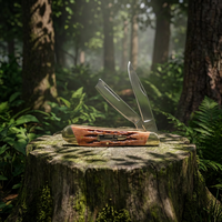 Couteau de poche pliant double PH-2732 pour collectionneurs et amateurs de plein air, en résine imitation bois de cerf marron, avec lame en acier inoxydable, idéal pour l'EDC