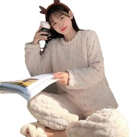 Pyjama long en polaire corail thermique pour femme, doublure polaire épaisse, chaud, motif ours mignon, en flanelle