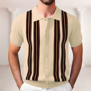 ธุรกิจการถักแบบกำหนดเองสำหรับผู้ชายเสื้อโปโลมีปกเย็บลายทางแบบสวมหัวสีตัดกันฤดูร้อน - Product Image 4