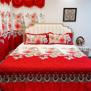 Ready to Ship Printed 5 Pieces Bed Skirt Set with <strong>Valance</strong> Curtains <strong>King</strong> <strong>Size</strong> Bedding Set - Product Image 5