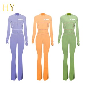 2025 nuovi abiti da donna in maglia Waffle tute con Logo personalizzato Set 2 pezzi da allenamento in cotone con cappuccio e pantaloni della tuta - Product Image 3