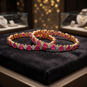Nouveaux bracelets classiques Kanhai Jewels 2 pièces en laiton plaqué bicolore 420713 avec rubis, sans nickel ni plomb, pour femmes - Product Image 3
