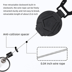 Retractable Badge Reel with Belt Clip, 23.6in Steel Lanyard for <b>ID</b> Badges Keys, Keychain <b>Holder</b> Carabiner - Product Image 2