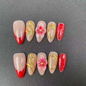 <span class=keywords><strong>Uñas</strong></span> Postizas Reutilizables Hechas a Mano <span class=keywords><strong>de</strong></span> Alta Calidad con <span class=keywords><strong>Flores</strong></span> Talladas en 3D, Estilo <span class=keywords><strong>de</strong></span> Gran Venta al Por Mayor - Product Image 4