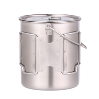 Pot en titane ultraléger portable de 750 ml avec couvercle et poignée pliable pour la cuisine en plein air, le camping et les pique-niques