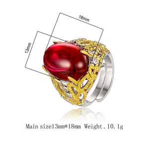 High Quality Jewelry Eco-friendly Copper 13*18MM Oval Cubic Zirconia Vintage Gold Plated Hollow Out Design <b>Adjustable</b> <b>Ring</b> - Product Image 6