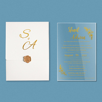 Inviti di Nozze di Lusso in Acrilico Personalizzati con Stampa in Lamina d'Oro e Sigillo in Cera per Sposa, Vendita all'Ingrosso