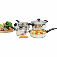 Ensemble de casseroles et poêles en acier inoxydable de haute qualité pour cuisine classique - Ustensiles durables avec couvercles en verre, compatibles induction et gaz pour la cuisson à domicile
