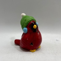 Oiseau rouge en céramique peint à la main éclairé par LED pour la décoration de vacances
