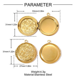 Scatola Portafoto Apribile Fai-da-Te in Acciaio Inossidabile con Motivi in Rilievo Rotondi, Ciondoli alla Moda, Pendenti a <span class=keywords><strong>Cuore</strong></span> - Product Image 3