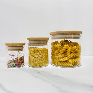 <b>Clear</b> Glass Canister Air Tight Food Storage <b>Containers</b> with Natural Bamboo Wooden Lid Kitchen Canister Glass Jars Bottles - Product Image 6