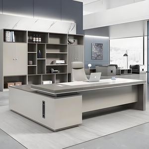 Meubles de bureau de luxe, bureau de direction moderne en forme de L avec armoire latérale, grand poste de travail pour PDG et directeur, taille personnalisée - Product Image 4