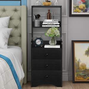 <span class=keywords><strong>Noir</strong></span> Moderne Lit Côté Grand Fin Support <span class=keywords><strong>De</strong></span> <span class=keywords><strong>Table</strong></span> <span class=keywords><strong>De</strong></span> Nuit <span class=keywords><strong>De</strong></span> <span class=keywords><strong>Chevet</strong></span> <span class=keywords><strong>Table</strong></span> avec Étagère <span class=keywords><strong>De</strong></span> Rangement et 3 Tiroirs pour Chambre Salon - Product Image 4