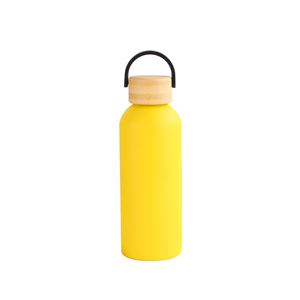 Termo Deportivo Portátil de Acero Inoxidable, Botella de Agua con Aislamiento al Vacío, Recubrimiento de Goma, Asa y Tapa de Bambú - Product Image 6