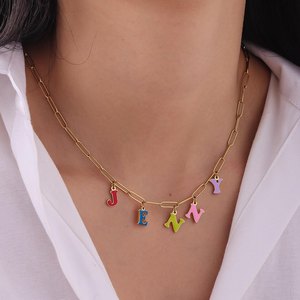 Collana Personalizzata Jietao con Ciondolo Smaltato Colorato a Forma di Lettera, Parola, Logo DIY, Anti-Ossidazione, Gioielli Originali per Donne - Product Image 4