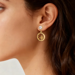 Pendientes Redondos con Diseño Elegante, Placa de Estrella de Acero Inoxidable 304 Dorado, Hipoalergénicos, Perfectos para Mujer - Product Image 2