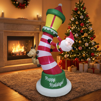 Décoration de Noël gonflable en forme de lampadaire avec Père Noël et rennes grimpant sur un poteau lumineux pour jardin, modèle de décoration de vacances lumineuse