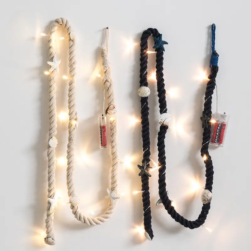 Battery Operated Waterproof Cotton Rope Conch String Lights 1.5 M With 15 LEDs Warm White Ambiance Light