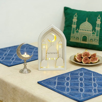 Décorations du Ramadan, lampe de nuit en bois à LED, lampe de table mosquée et croissant de lune Eid Mubarak, décoration de fête musulmane à domicile