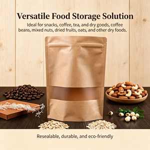 Kraft Paper Stand up Zipper Bag with Window Resealable Zip Lock Closure Heat Seal for Food Packaging Can Be Customized - Product Image 4