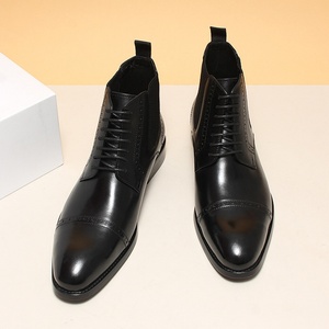 Retro Men's Casual & Formal Leather <b>Boots</b> Genuine Leather Lining <b>Lace</b>-Up Waterproof Breathable Outdoor Shoes Pointed Toe - Product Image 4