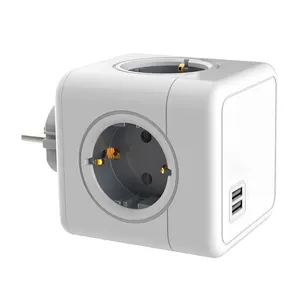 European/Germany/France standard power cube socket with 4 EU Outlets 2 USB