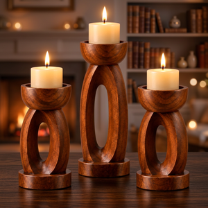 Ensemble de porte-bougies en bois fait main de luxe pour la décoration de la maison, occasion de mariage - Product Image 3