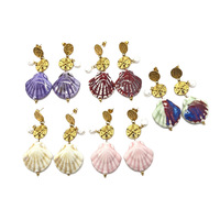 Pendentif en céramique émaillée colorée, boucles d'oreilles à pompon en acier inoxydable