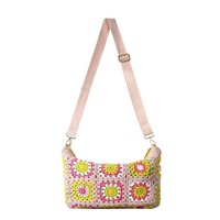 Sac bandoulière en coton fait main au crochet, motif grand-mère, fleur ajourée, fermeture éclair, collection Printemps-Été