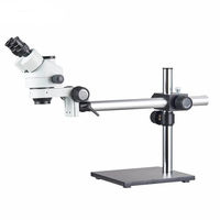 Single Arm Boom Stand Metallurgical Stereo Microscope 0.7-4.5x Trinocular Zoom 4X/10X/40X/100X Objectives 360 Rotatable Head