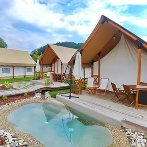 Personalizado 2025 al aire libre impermeable poste de madera tienda de un solo piso habitación de hotel tienda de lona de lujo Living Resort Glamping Safari tiendas de campaña - Product Image 2